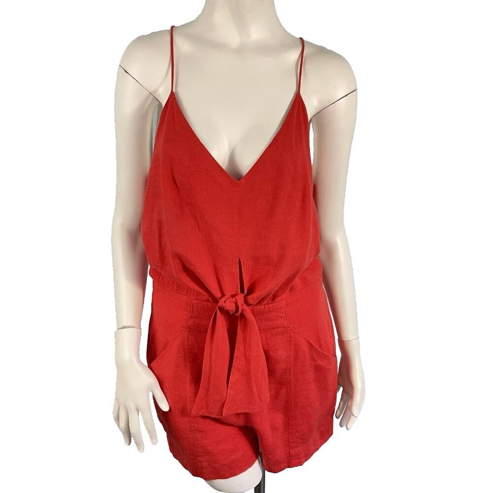 ViX Paula Hermanny Nora Linen Blend Romper Tie Front Red Sz Medium Resort Party